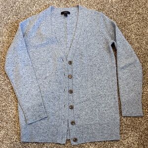 J crew women’s cardigan. Marbled blue navy and white dots shoulder to hem 26 “